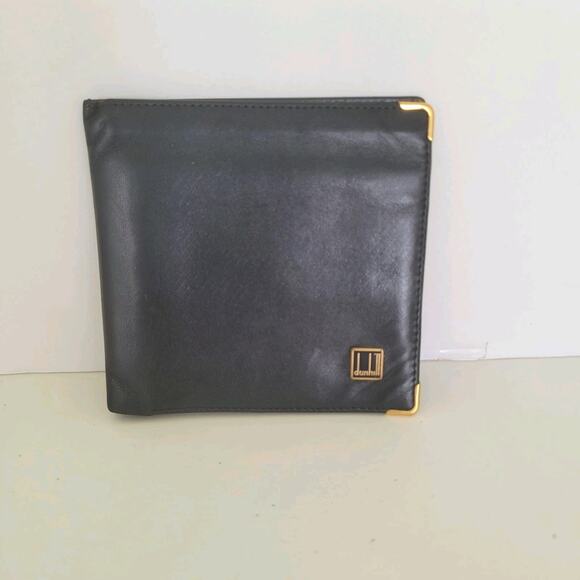 Dunhill Designer Mens Wallet Black Bifold Leather Folding Medium Logo Vintage - Picture 1 of 12